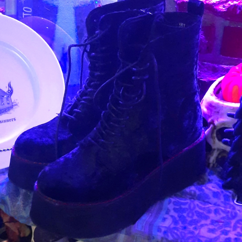 Black Velvet Chunky Platform Boots